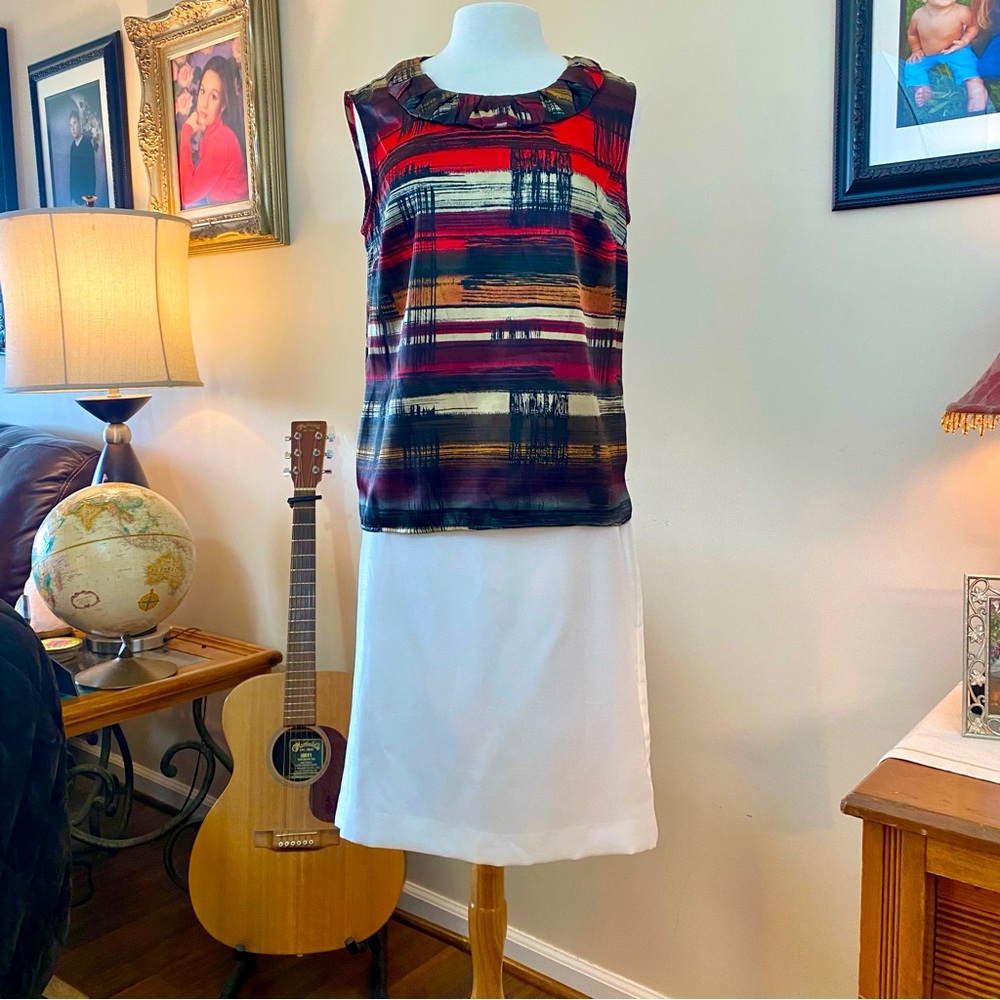 Kasper Multicolor Top and White Skirt Set